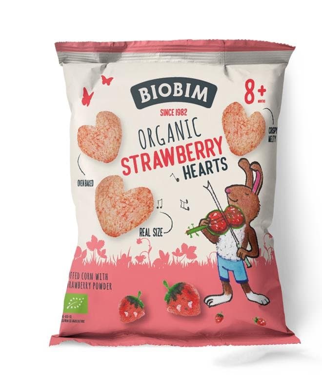 Biobim Strawberry hearts 8+ maanden bio 20g